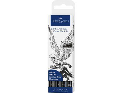 Faber-Castell Pitt Artist Pen Comic Black, sada 4 popisovačů s hroty XS, F, 1,5 a SB