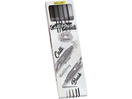 Online Calli.Brush Grey Set 5 ks, oboustranné kaligrafické fixy v šedých odstínech, krabička