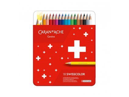 Caran D'ache Swisscolor permanentní pastelky, sada 18 barev v plechové krabičce