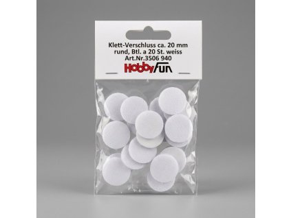 Suchý zip samolepící - kolečka průměr 20 mm - bílý - balení 20 ks
